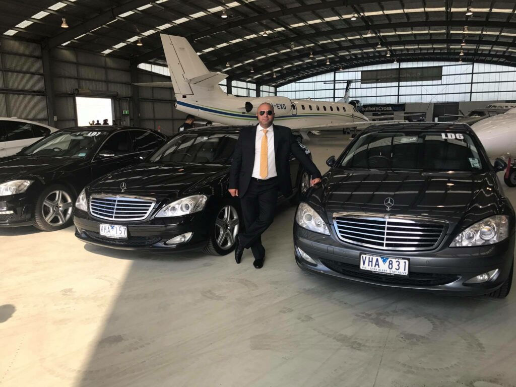 luxury chauffeur Melbourne with Mercedes-Benz at private jet terminal