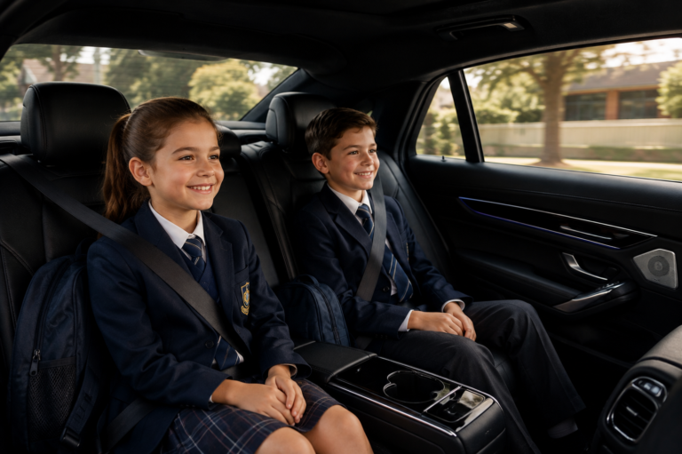 Luxury school transfer service in Melbourne with professional chauffeur and safe transportation for children